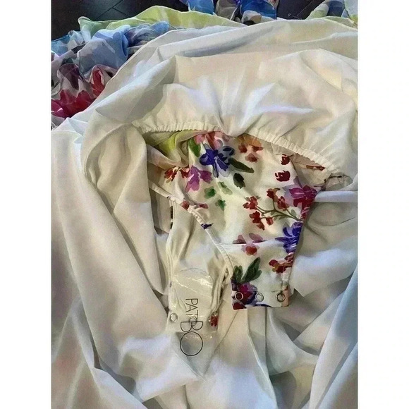 PatBO Hi-Low Maxi Dress M White Floral Ruffle V-Neck Sleeveless wedding guest - Picture 6 of 9